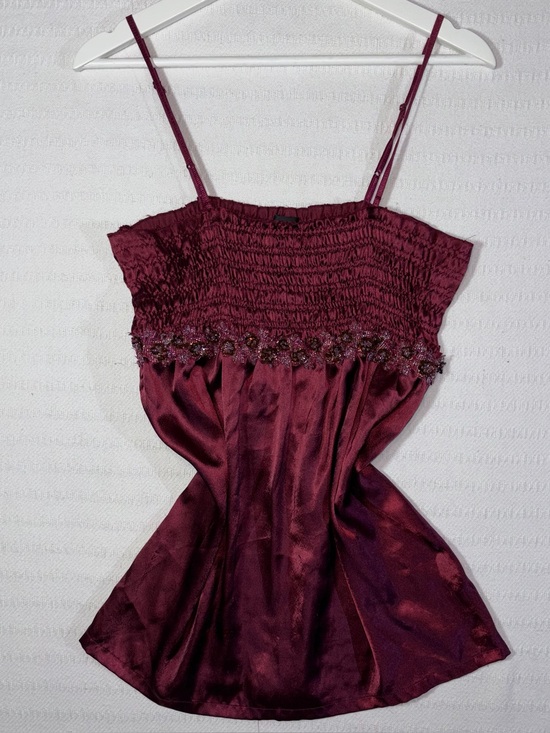 Wet Seal Tops - Vintage Y2K Wet Seal Embellished Satin Smocked Cami Tank Top Size M Fairy Rare